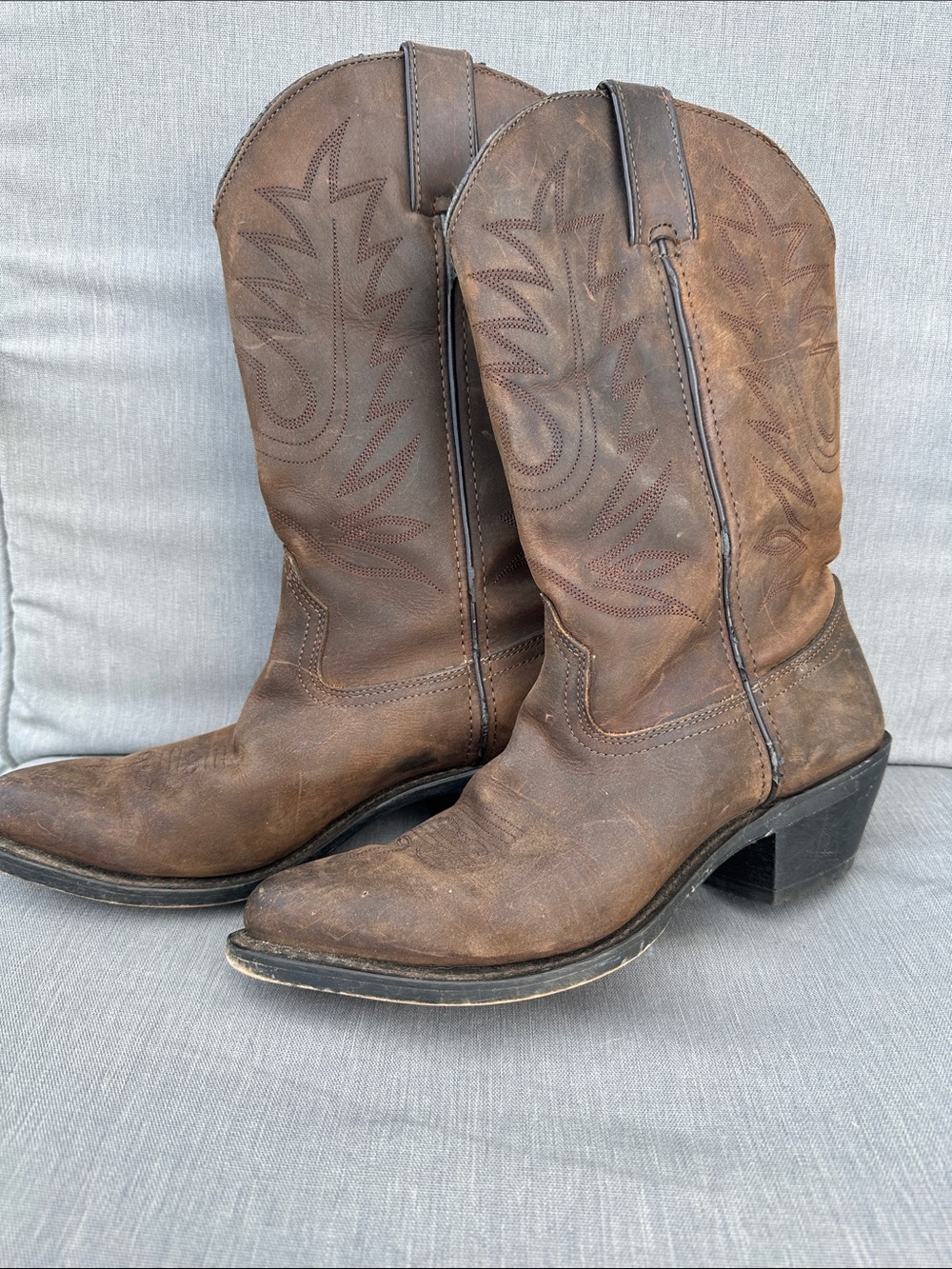 Durango Brown Leather Western Boots with Stitched Toe and Pull Tabs